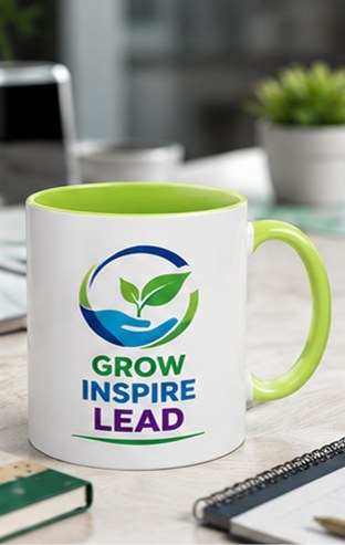 Grow Inspire Lead custom business mug — light green